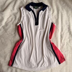 Ralph Lauren White Tennis Tank with Pink Side Panels and Navy Trim